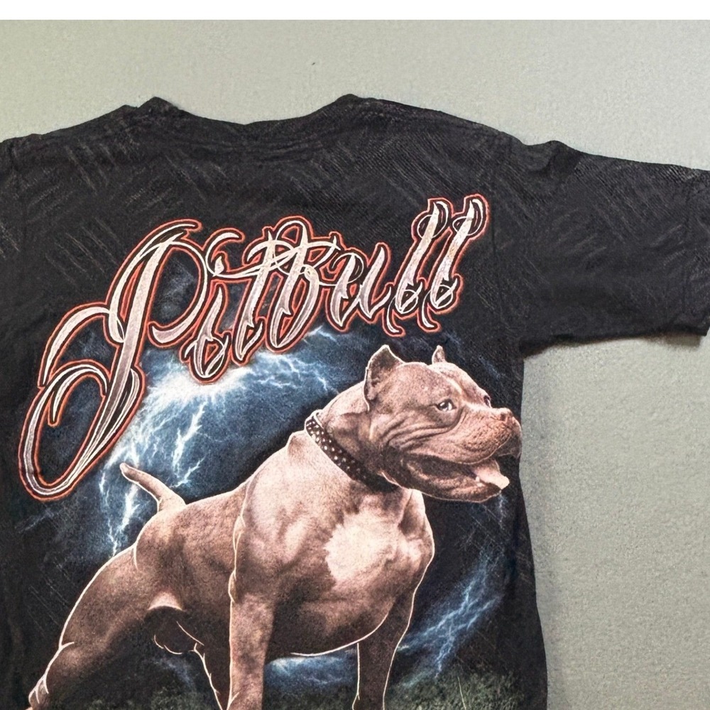 Y2K C&H Sportswear Pitbull Graphic T Shirt Mens S Black Lightning Dog Streetwear